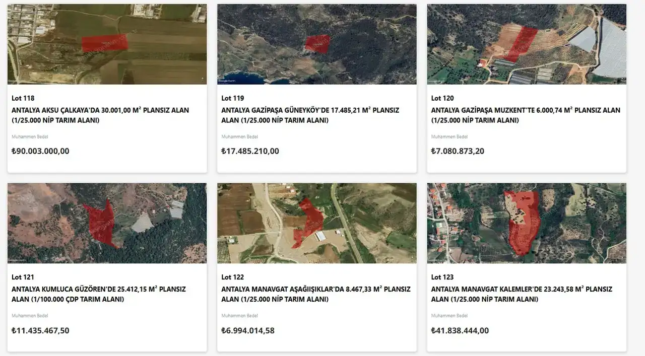 Antalya’da 231 Milyonluk Satış: 10 Dev Hazine Arazisi Açık Artırmada 1